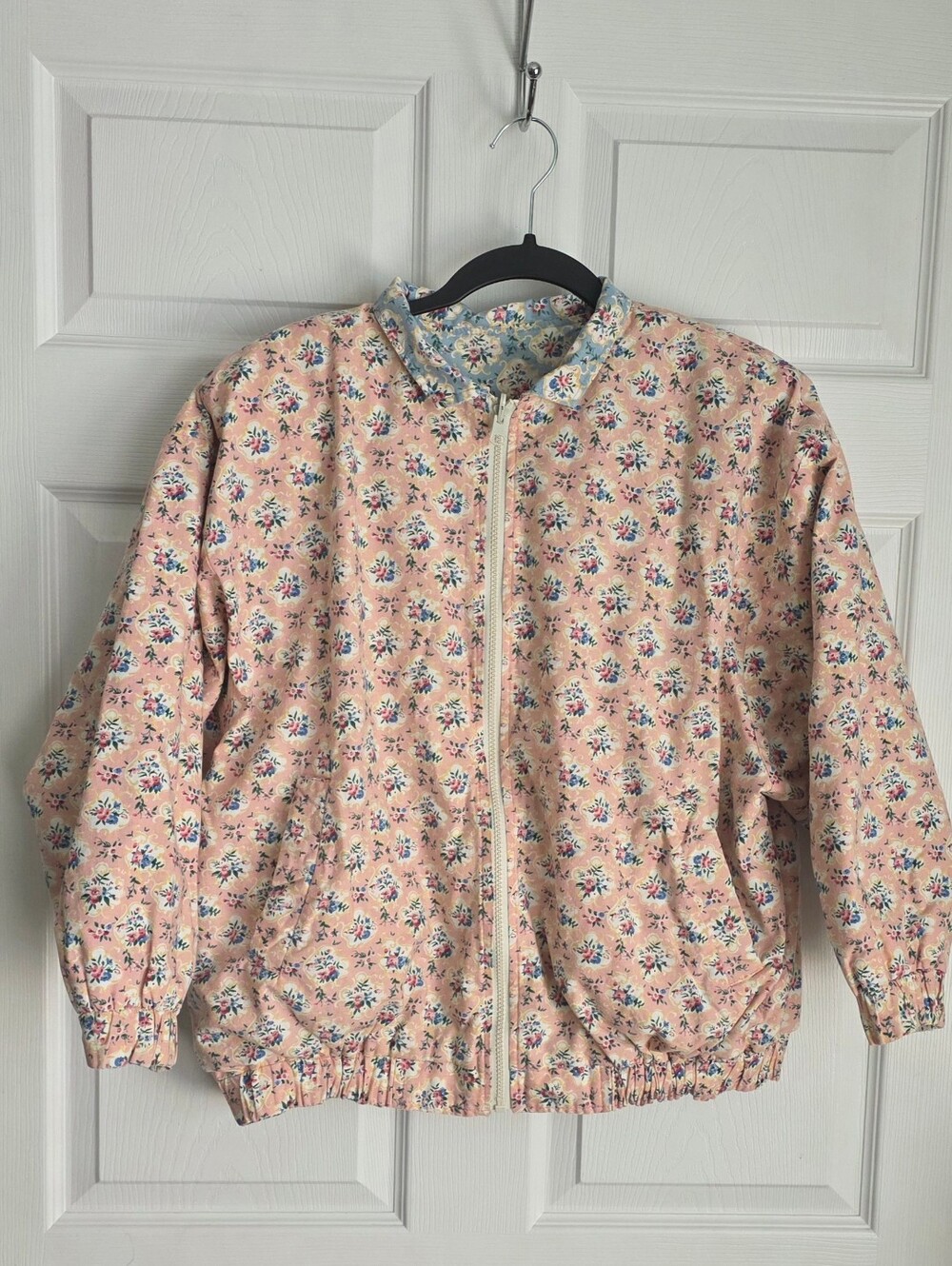 Vintage 90s Vera Bradley Reversible Floral Bomber Jacket Large Country Pink Blue